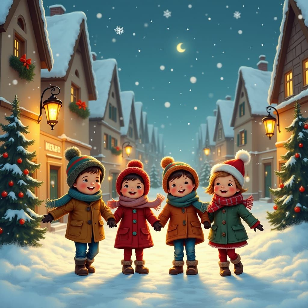 Christmas Eve Friends in a Charming Village