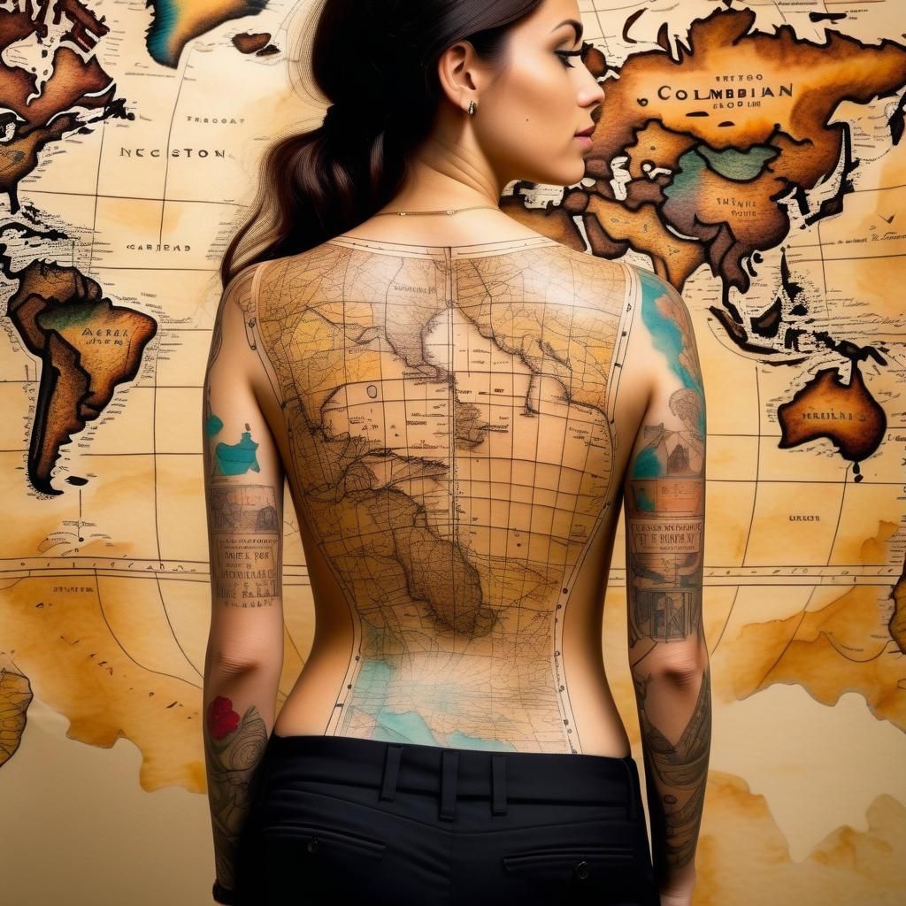 Woman with Treasure Map Tattoo, Modigliani Style