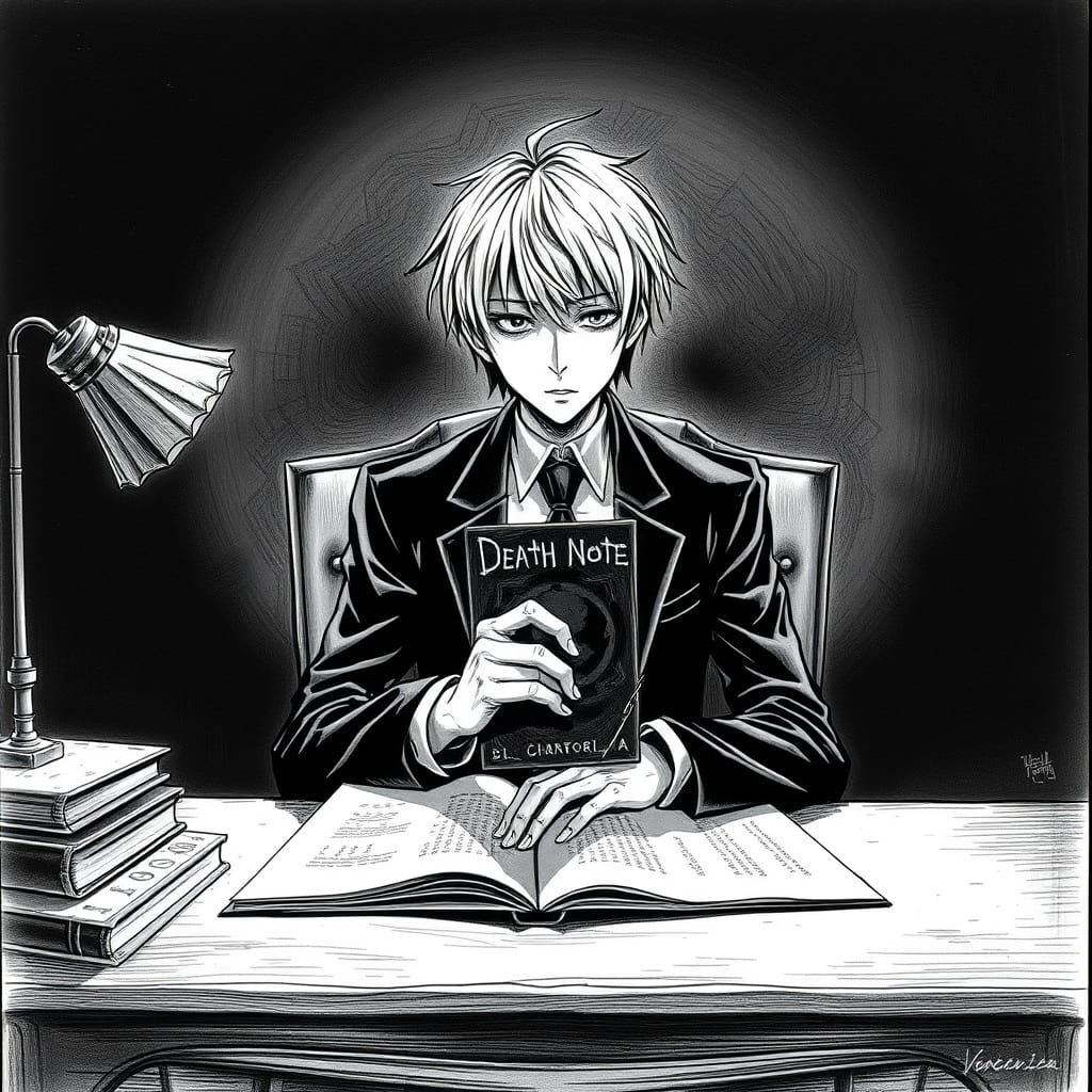 Light Yagami with Death Note in Anime Style