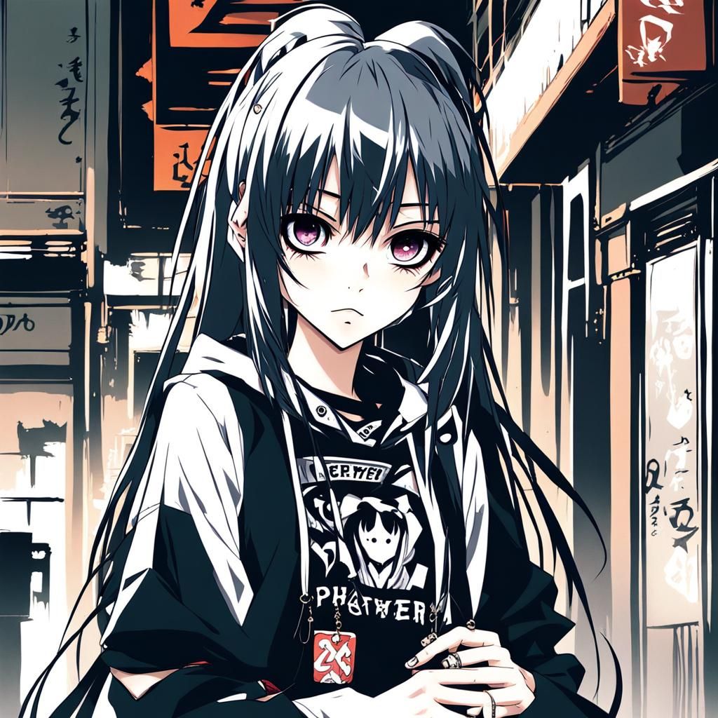 Creepy Cute Emo Anime Girl in 2000s Manga Style