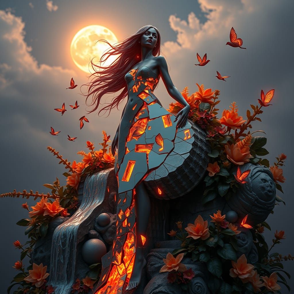 Surreal Moonlit Goddess in Cosmic Labyrinth