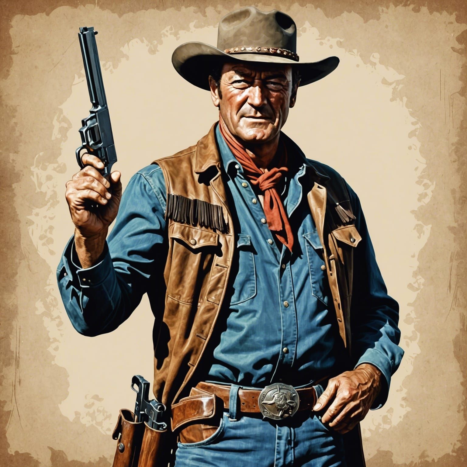 Cowboy Figure Made of Knives Holding Pistol