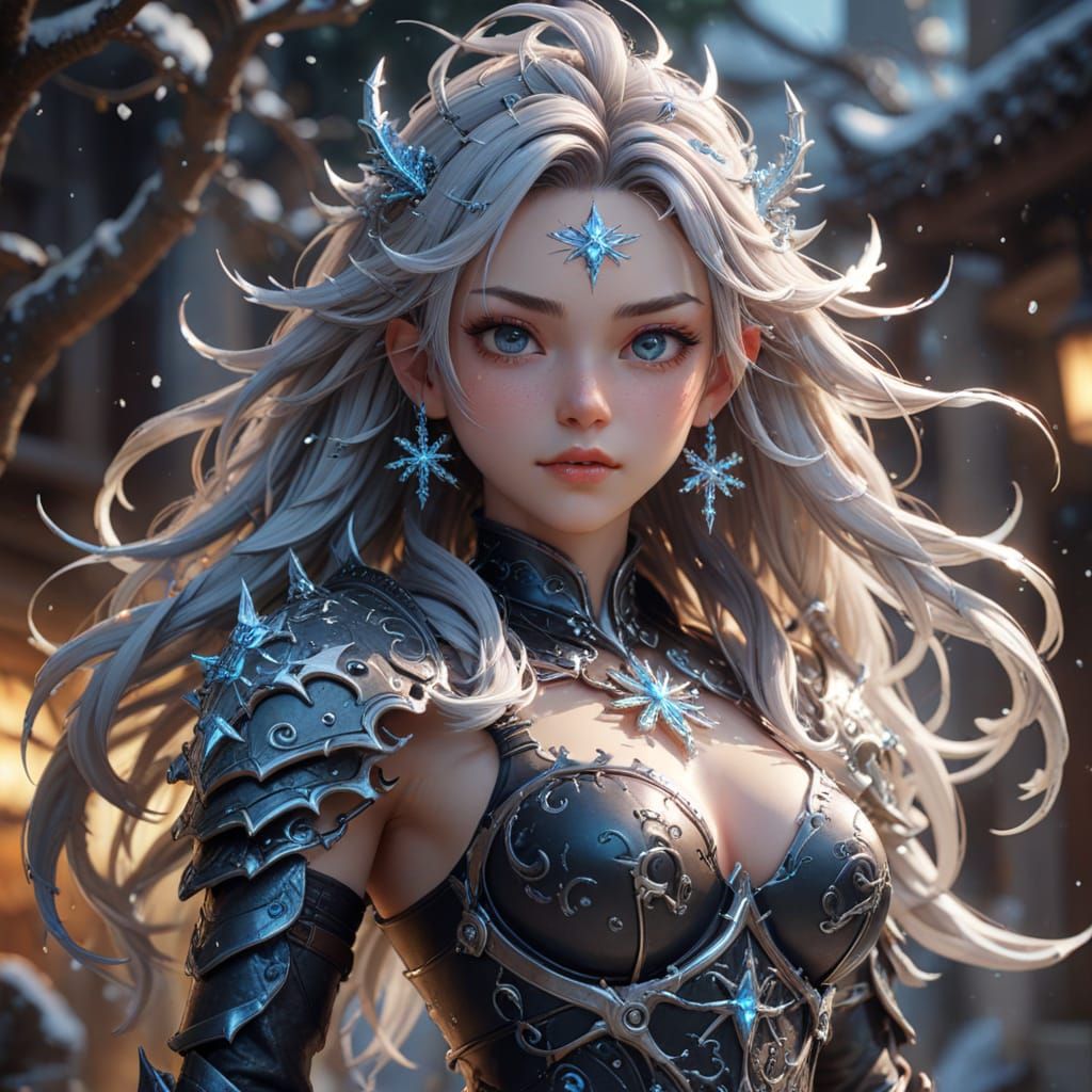 Anime Demon with Snowflake Armor in 3D Art