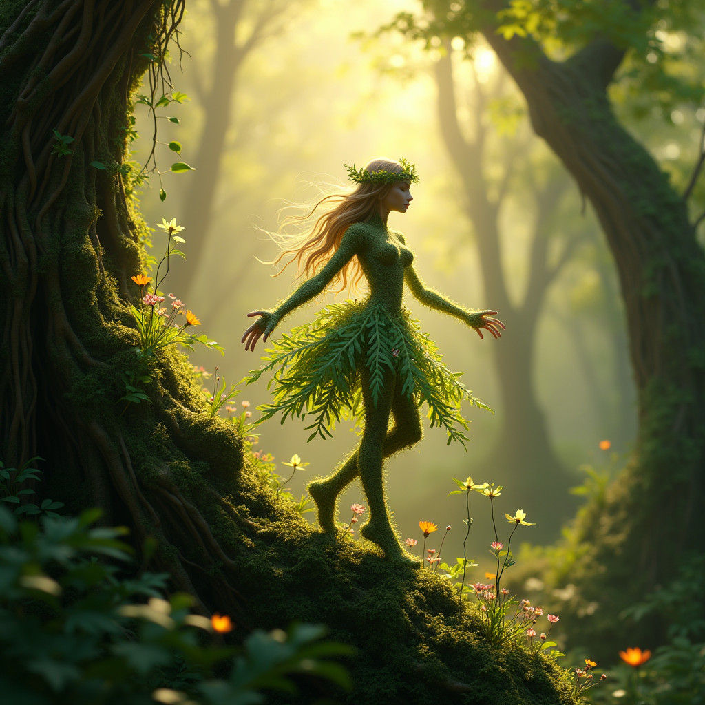 Forest Elf Dancing in Sunbeams: Fantasy Art