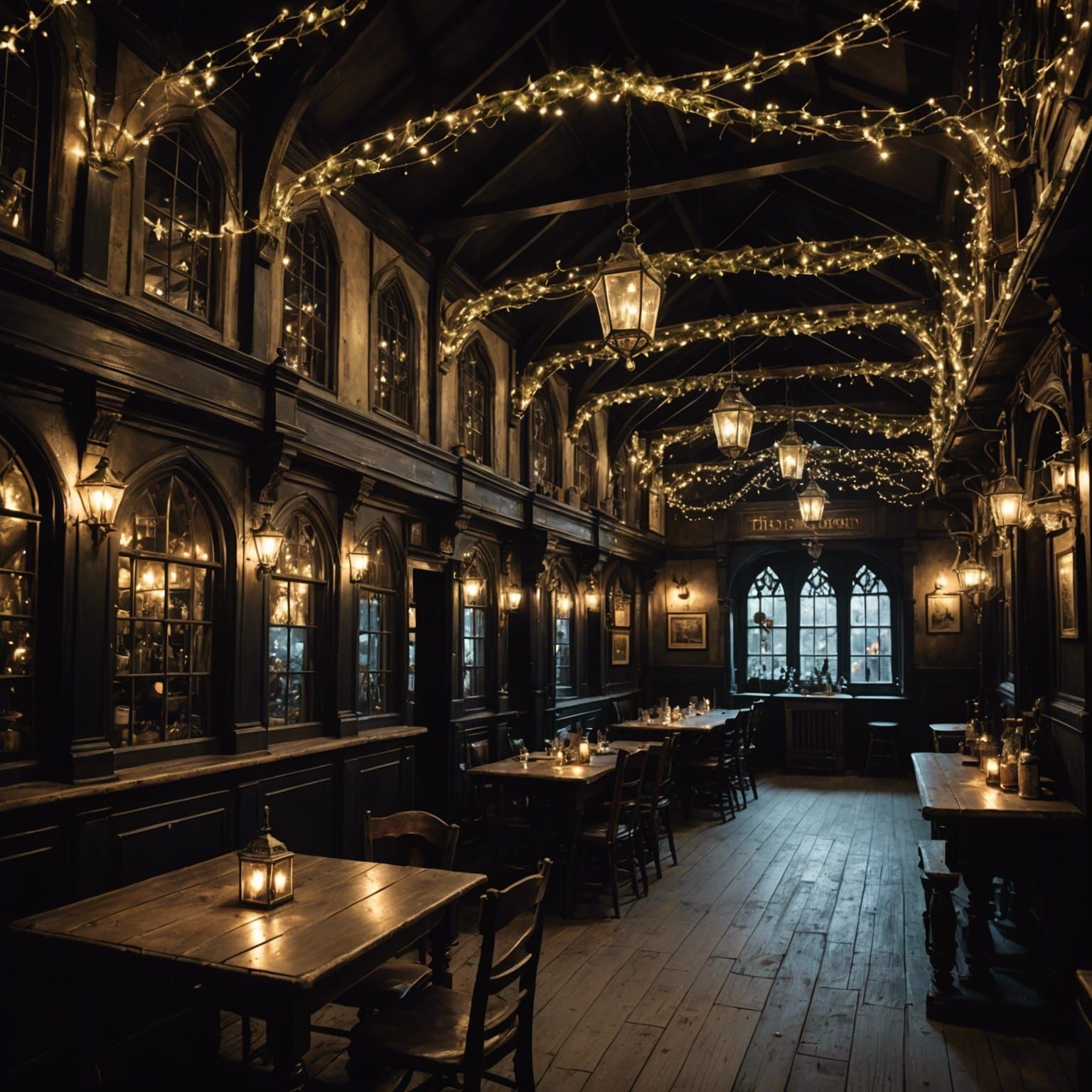 Gothic Tavern Aglow with Fairy Lights