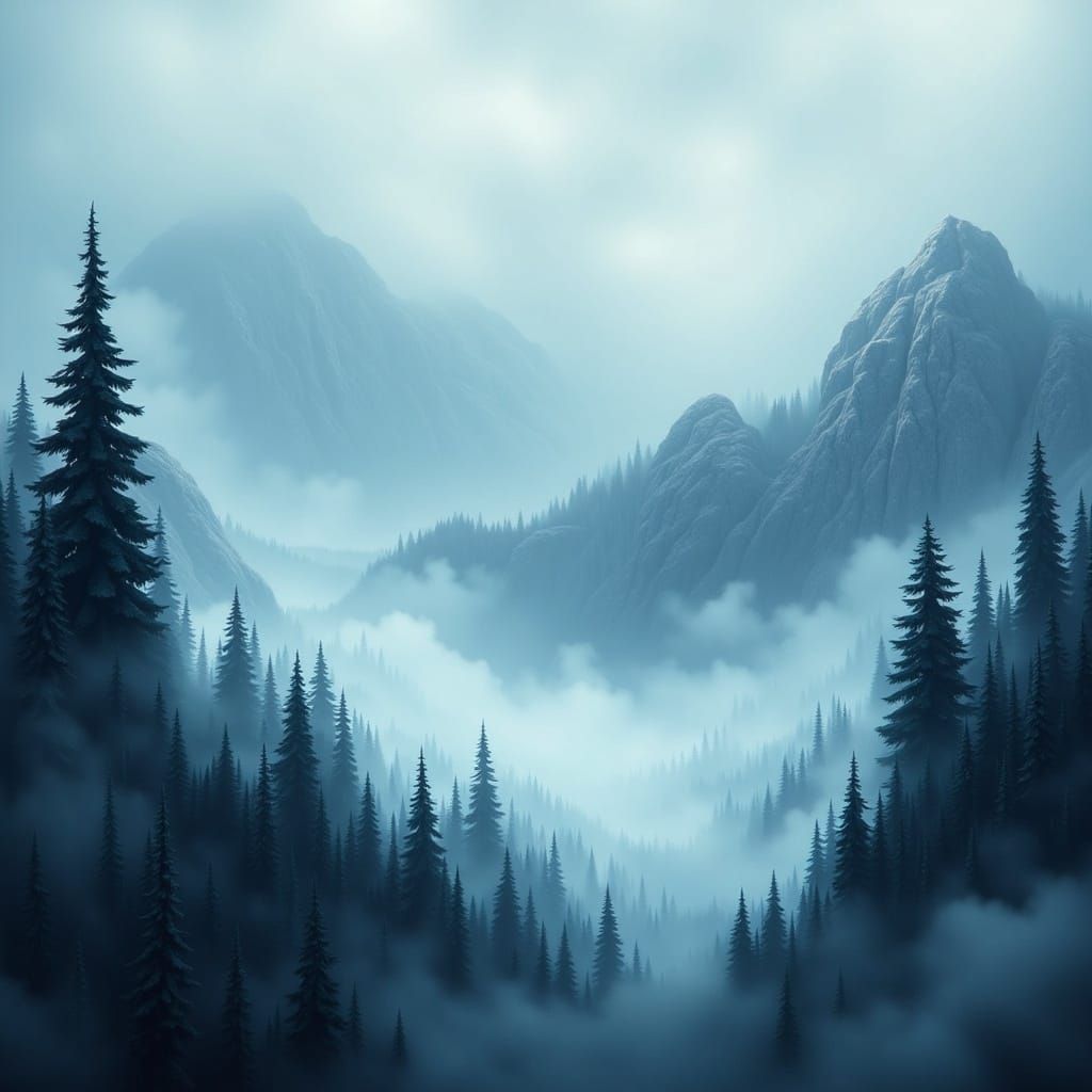 Misty Mountains in Cartoon Style