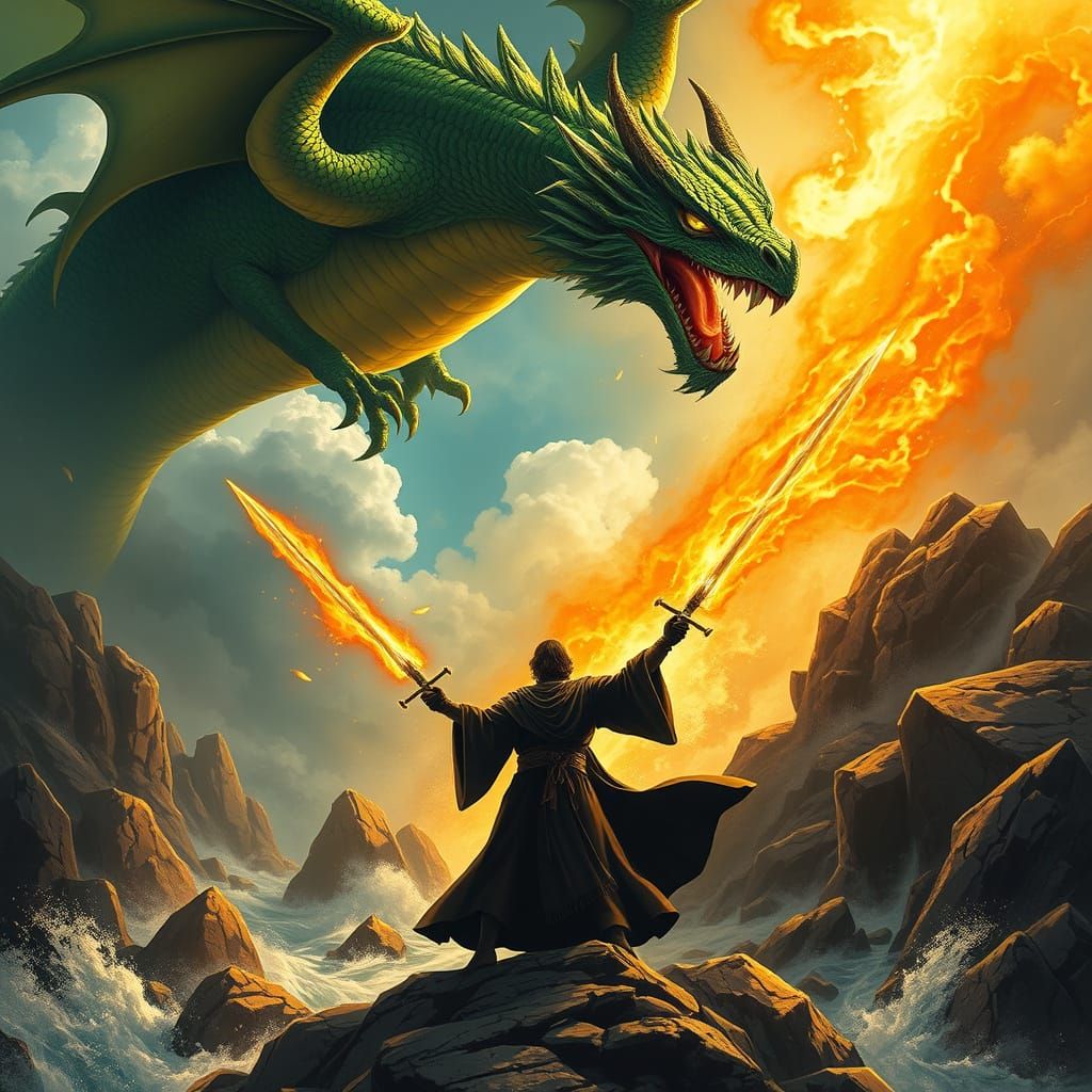 Epic Fantasy Battle Scene in Vibrant Colors