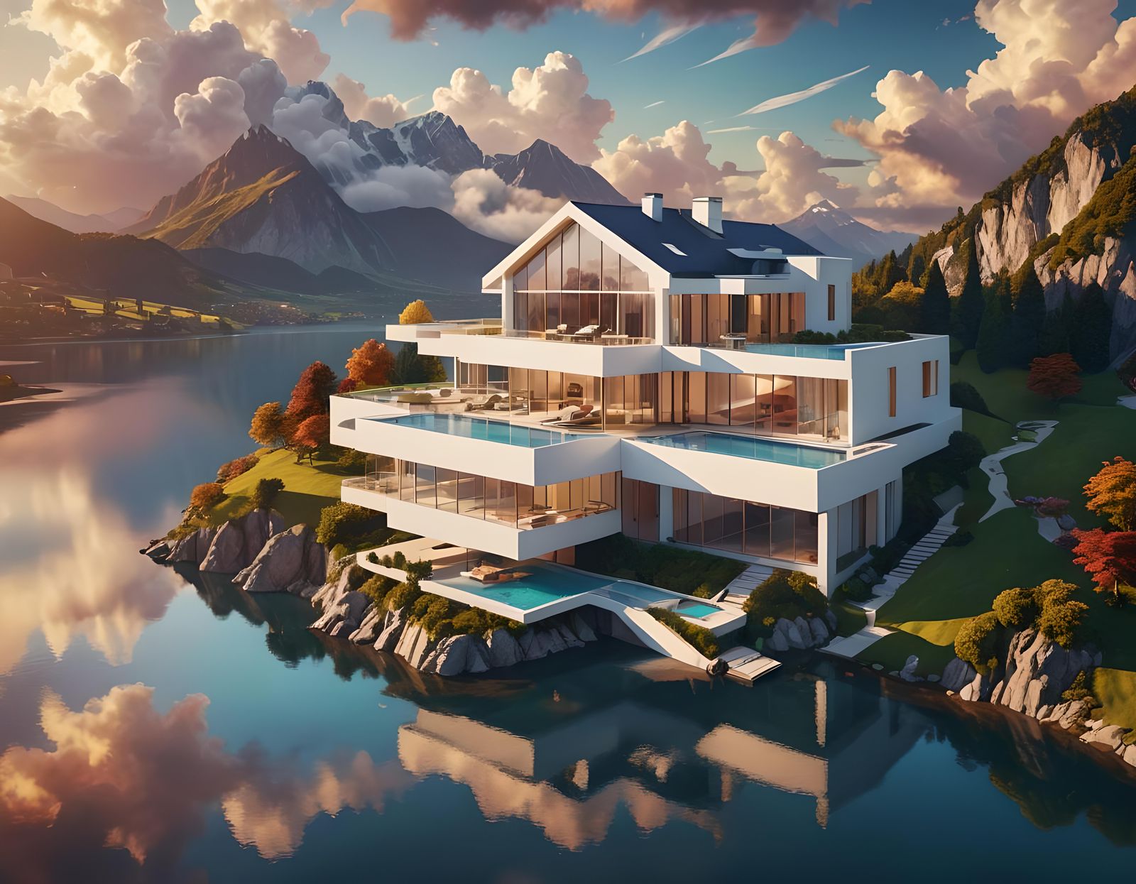 Ultramodern Lakeside House Reflecting Rainbow Colors