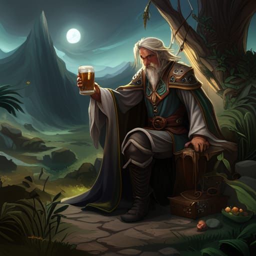 Elf Ranger Enjoying Beer: Dark Fantasy Concept Art
