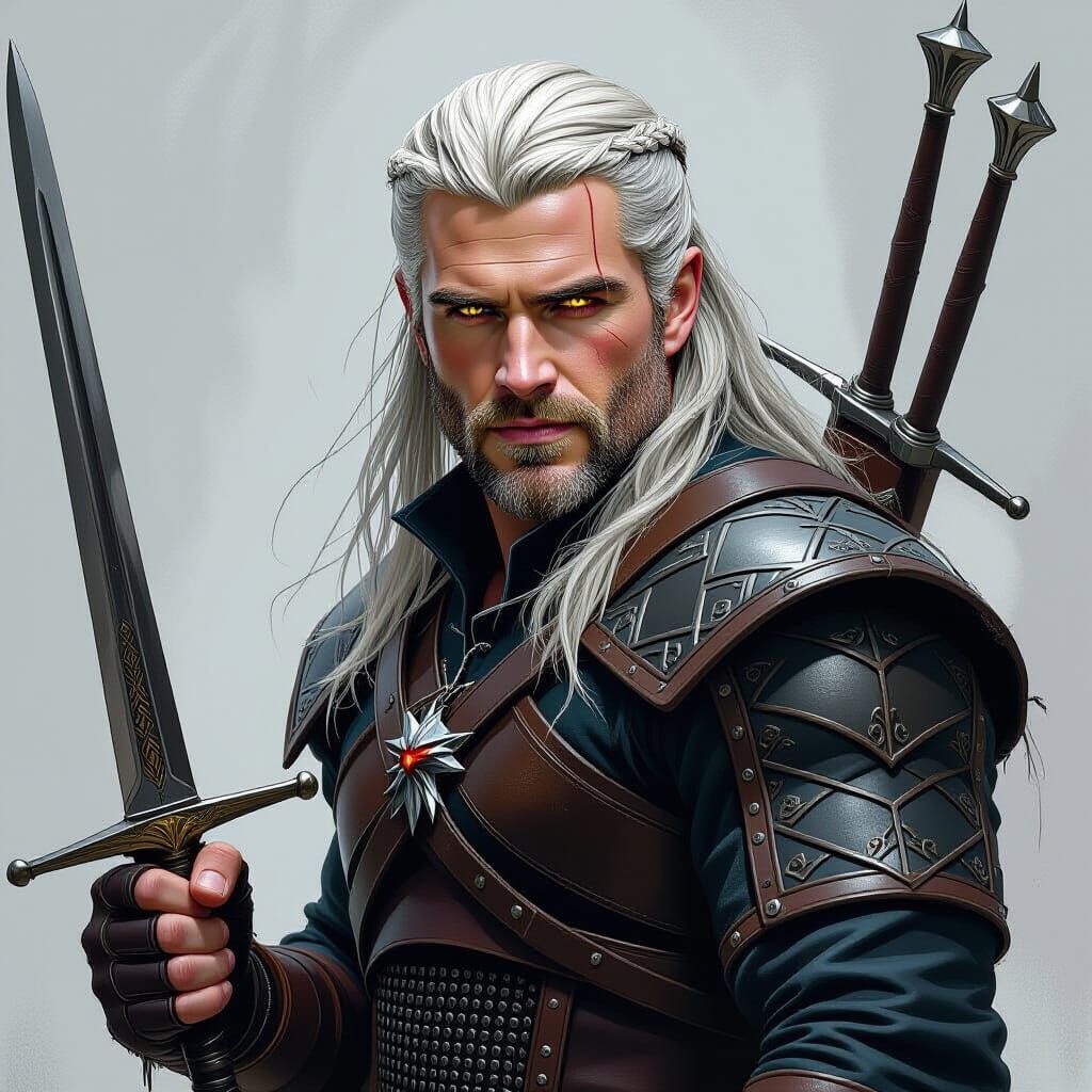 Geralt of Rivia in Dark Fantasy Style
