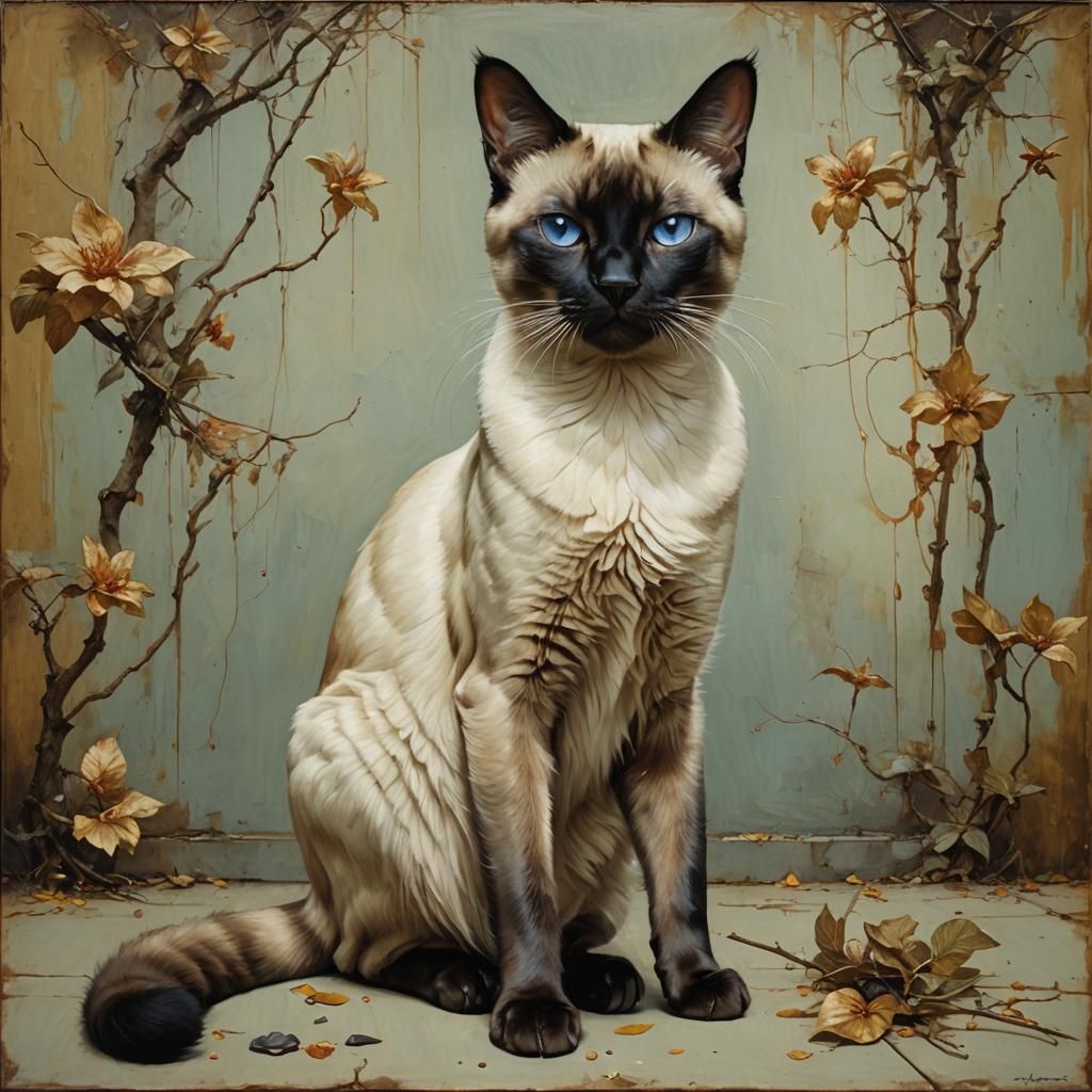 Siamese Cat Portrait as Oil Painting