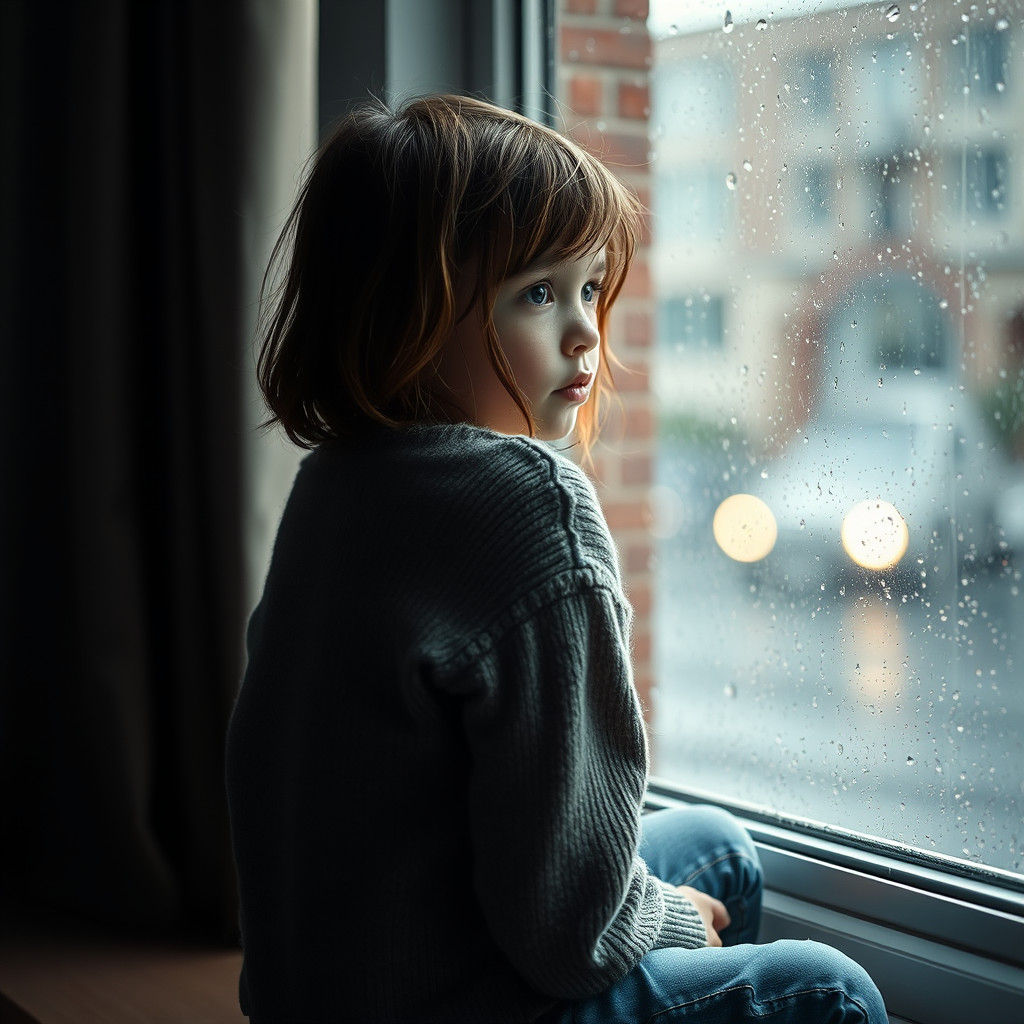 Contemplative Girl at Rainy Window: Evocative Photography