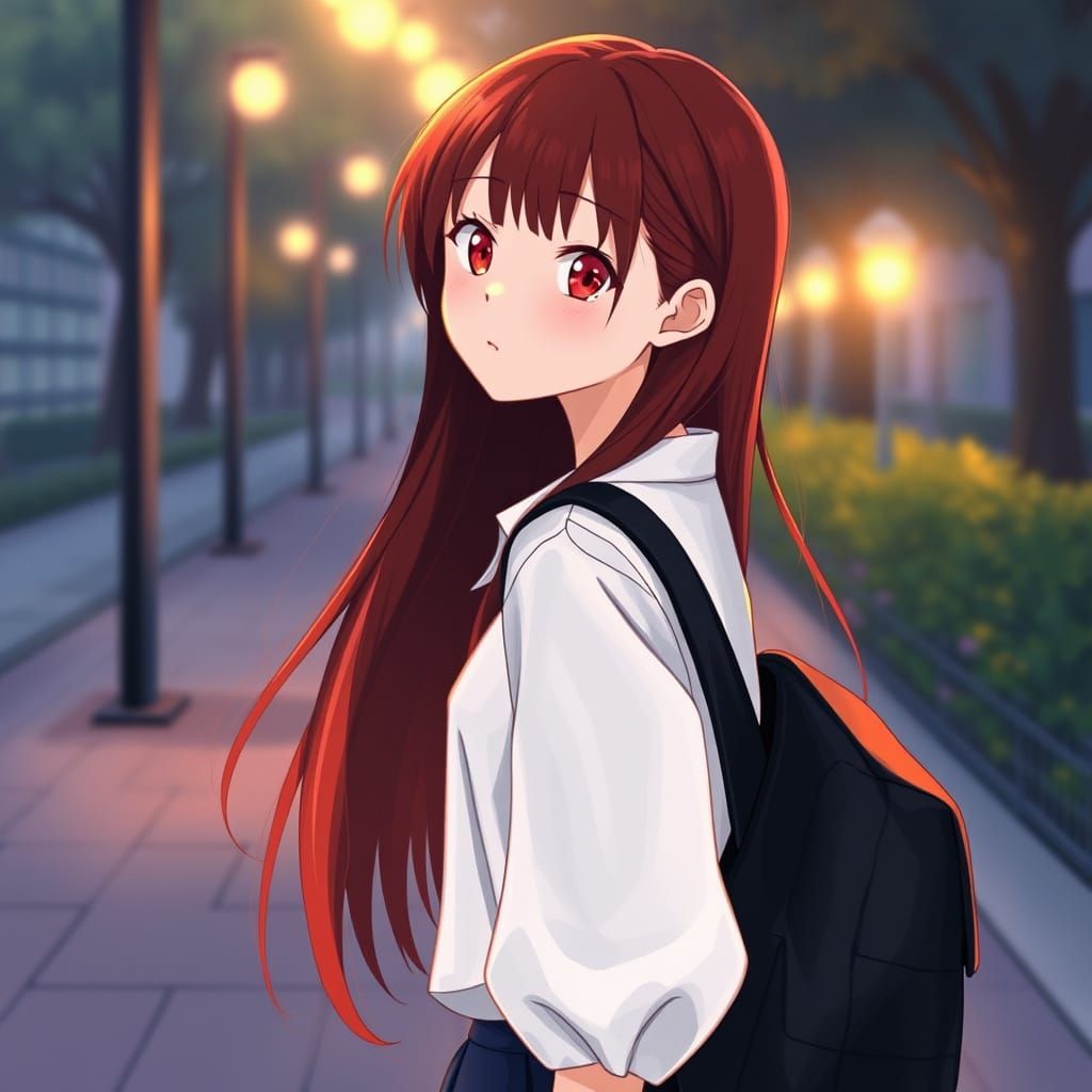 Serene Schoolgirl Walks Home in Gentle Golden Light