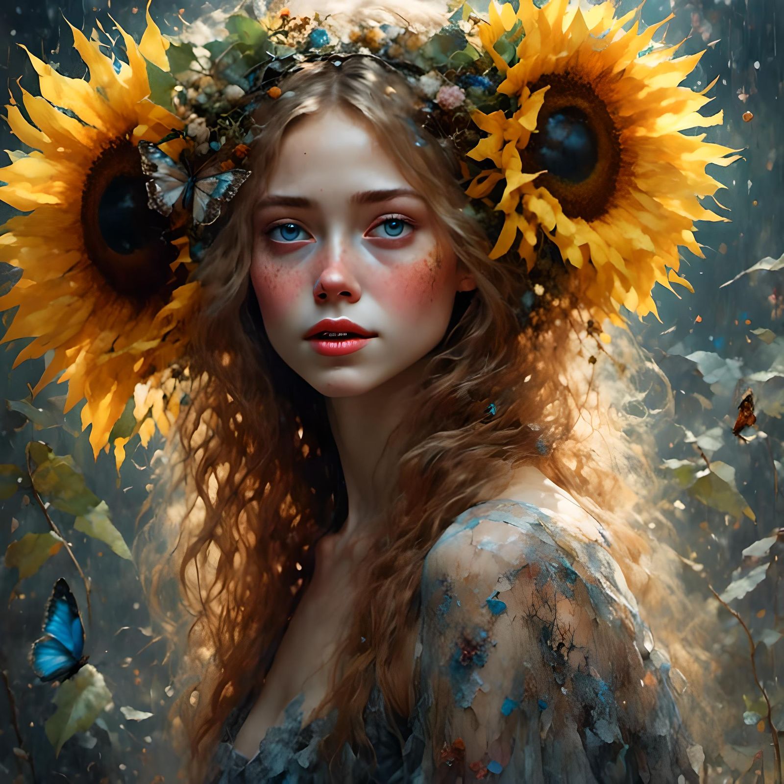 Sunflower Fairy with Hazel Eyes and Petal Dress