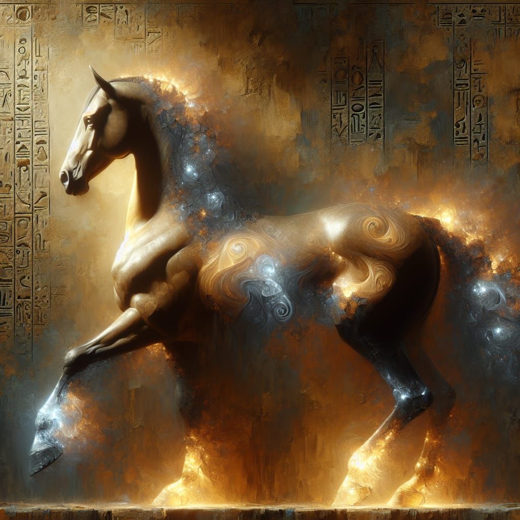 Majestic Horse Oil Painting with Obsidian Texture