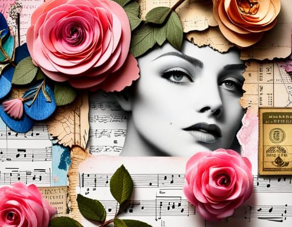 Vintage Scrapbook Collage in 3D Painting Style