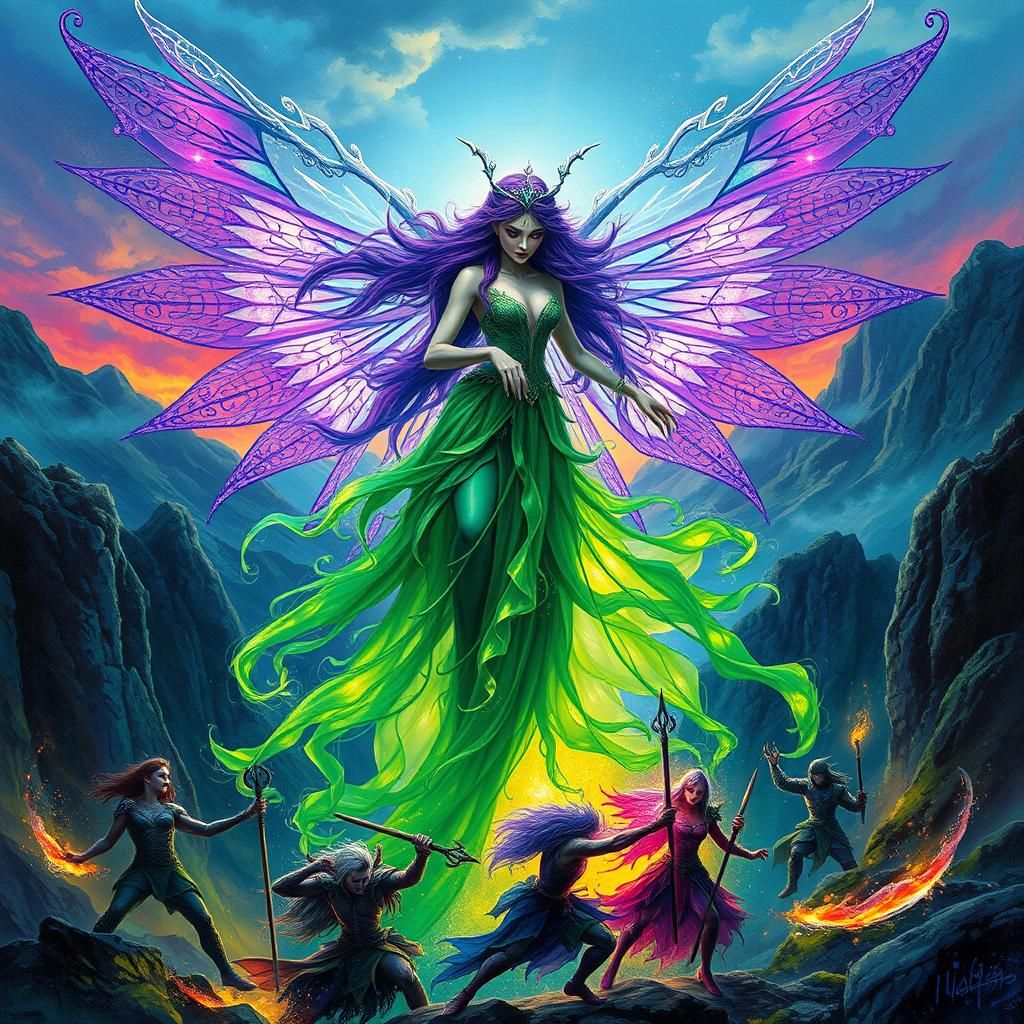 Ethereal Fairy Queen Casting a Spell as Graffiti Art