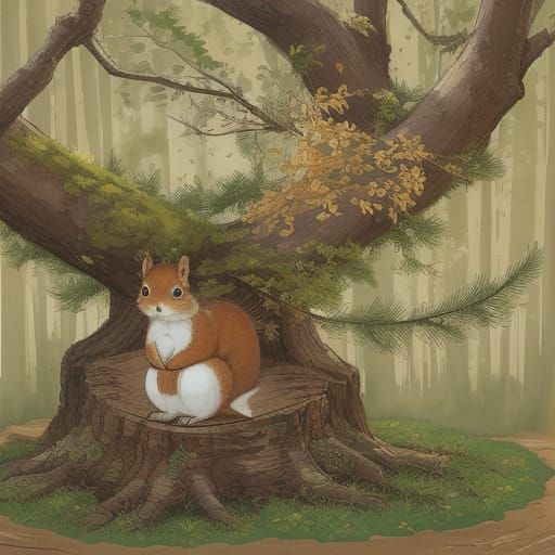 Whimsical Woodland Scene in Earthy Watercolor Style
