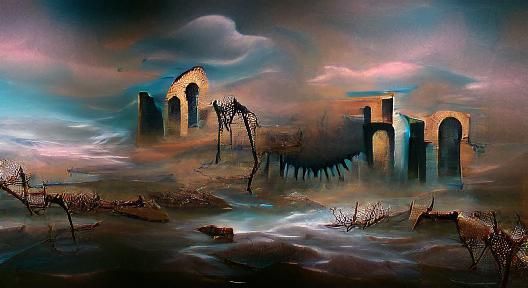 Surreal City Ruins in a Dali-esque Style