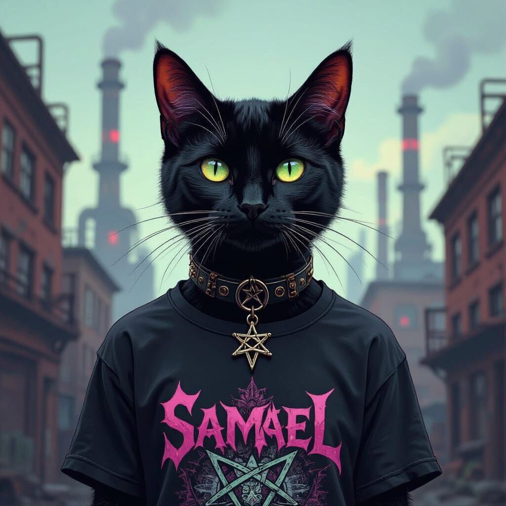 Steampunk Cat with Colorful Reflections in Dark Aesthetic
