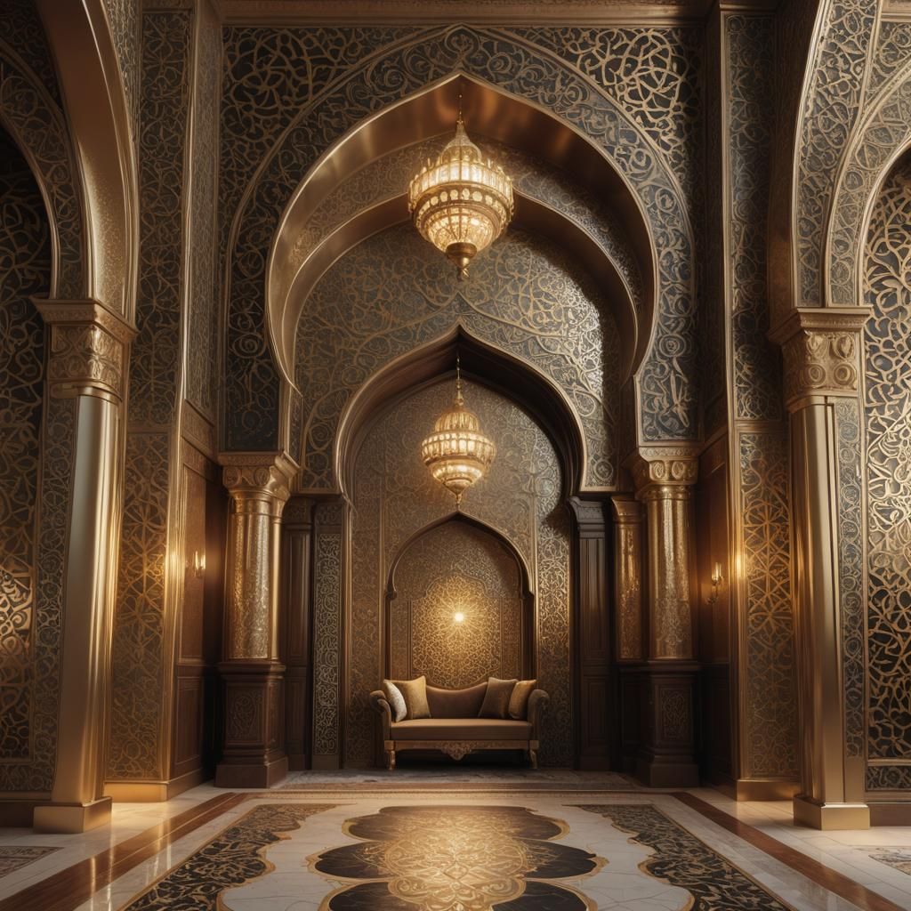 Elegant Arabic Living Room with Golden Accents