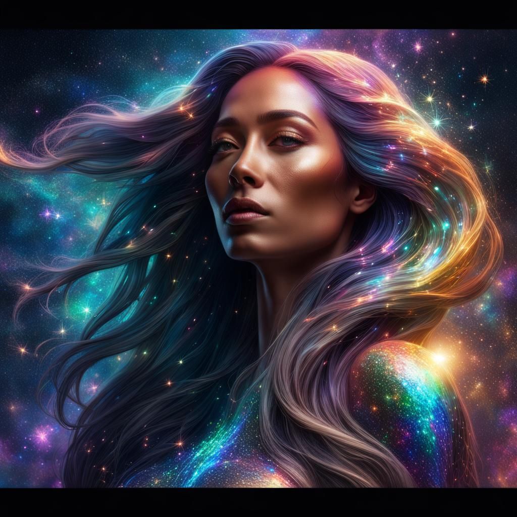 Iridescent Skin and Flowing Hair in Space