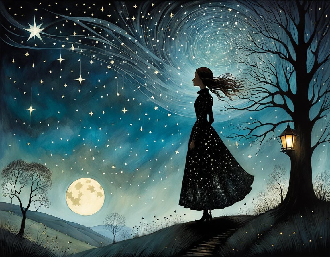 Starlight Silhouette: Dreamlike Abstract Illustration