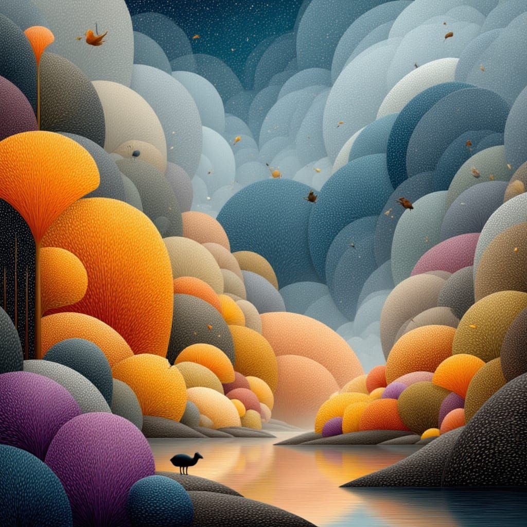 Fantasy Landscape with Water-Ink Textures