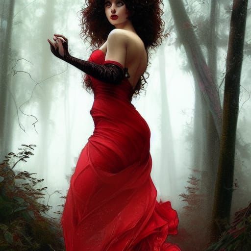 Daemon in Red Dress: Detailed Fantasy Portrait