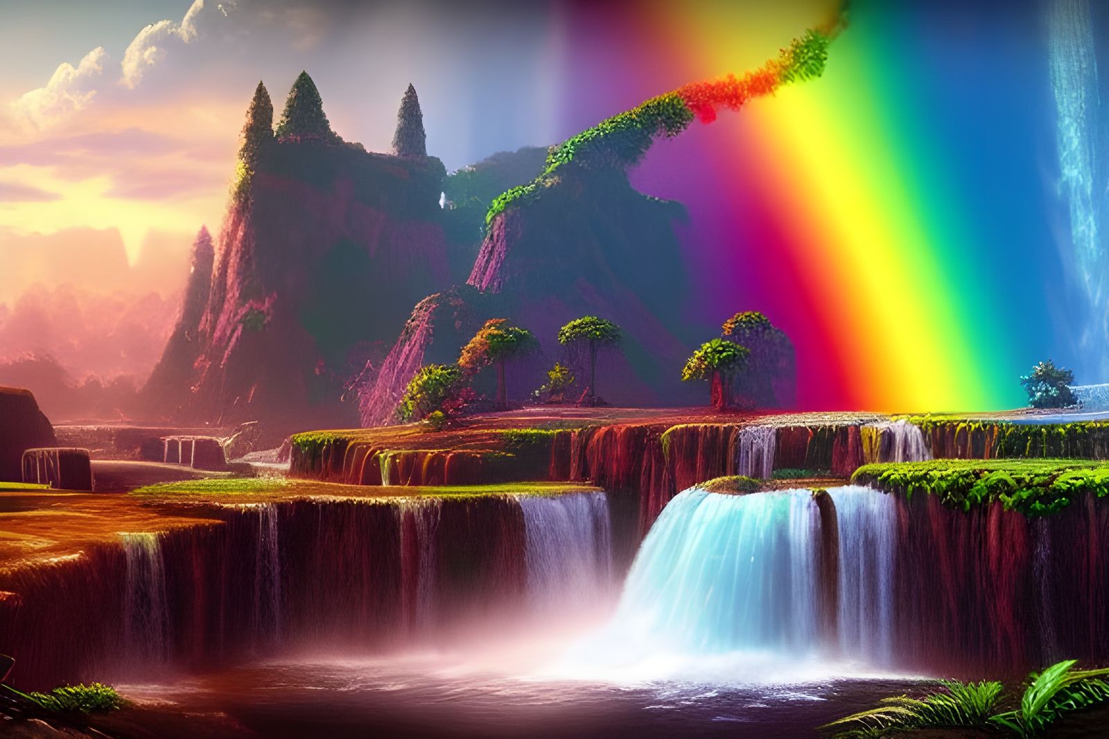 Rainbow Waterfall in Zelda, Digital Matte Painting