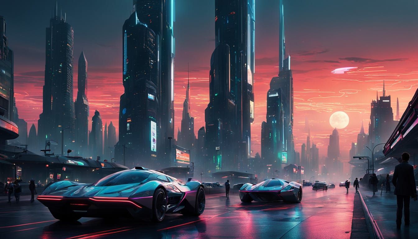 Vibrant Futuristic Metropolis at Dusk