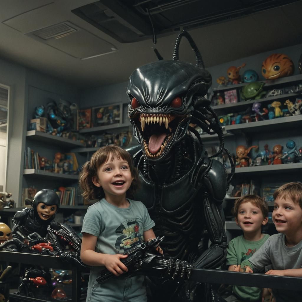 Xenomorph Among Children in Sci-Fi Nursery