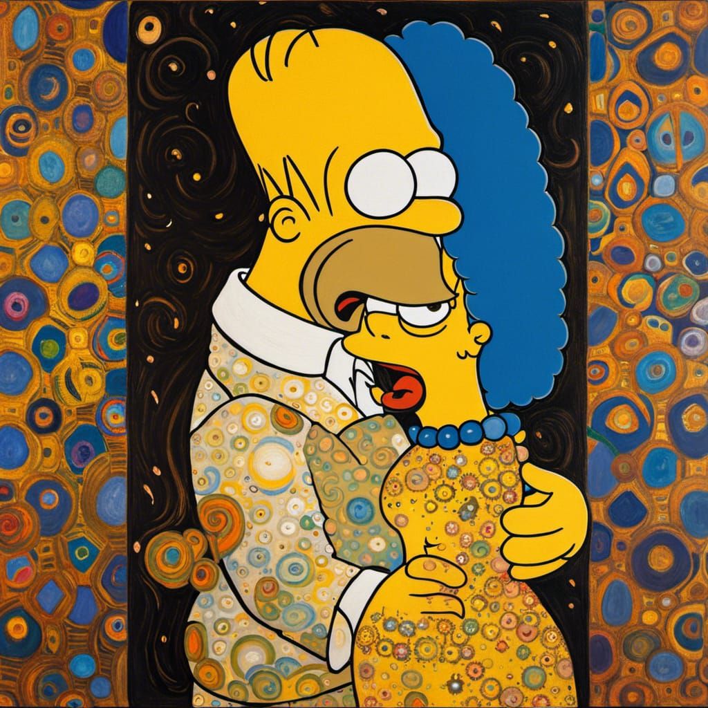 Homer and Marge Simpson Recreate Klimt's The Kiss