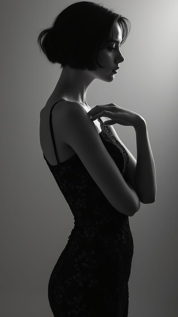 Hyper-Realistic Portrait of a Woman in Lace Dress