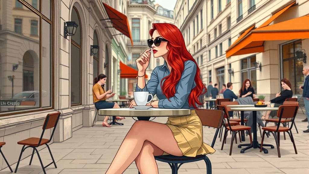 Redhead at Cafe, Art Nouveau Style