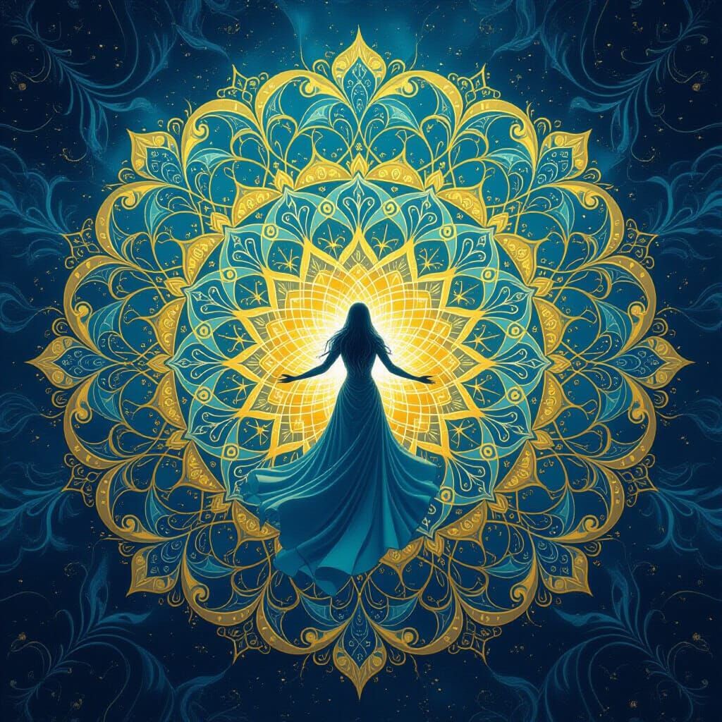 Celestial Being at Center of Cosmic Mandala Odyssey
