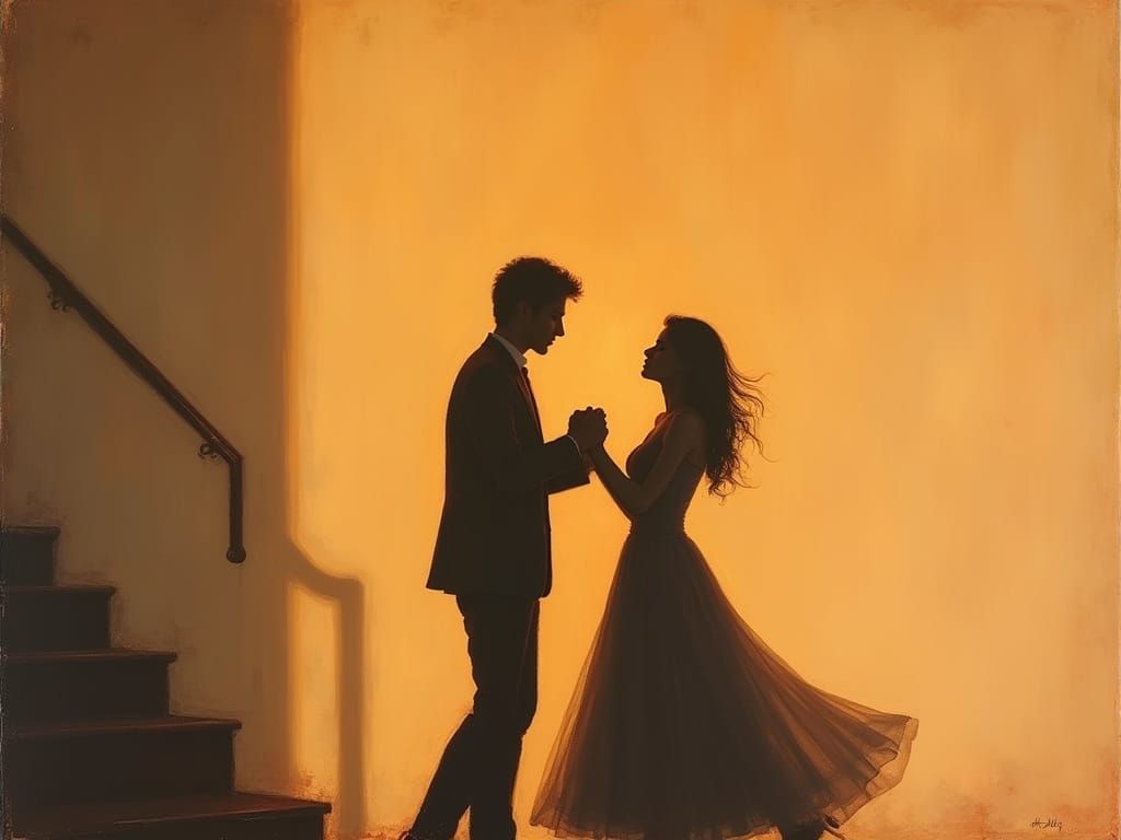 Poetic Oil Painting of Dancing Couple's Smoke Shadows