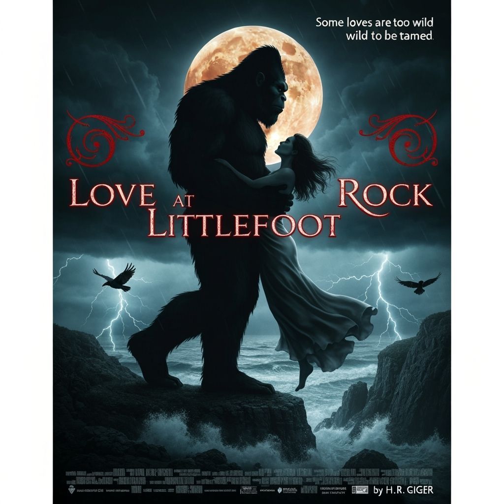 Gothic Romance Bigfoot Movie Poster: Love at Littlefoot Rock