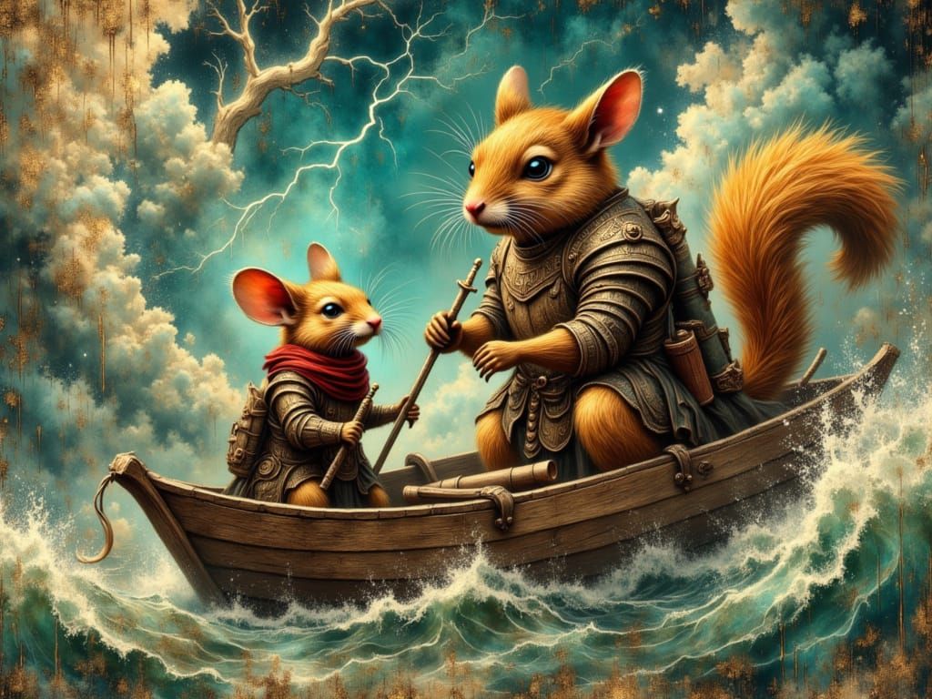 Mouse Knight and Squirrel Warrior on Raft