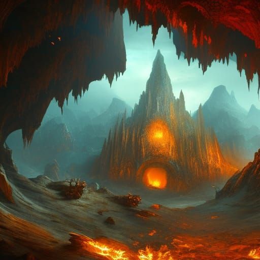 Fantastical Fire Cave Concept Art in Deep Color