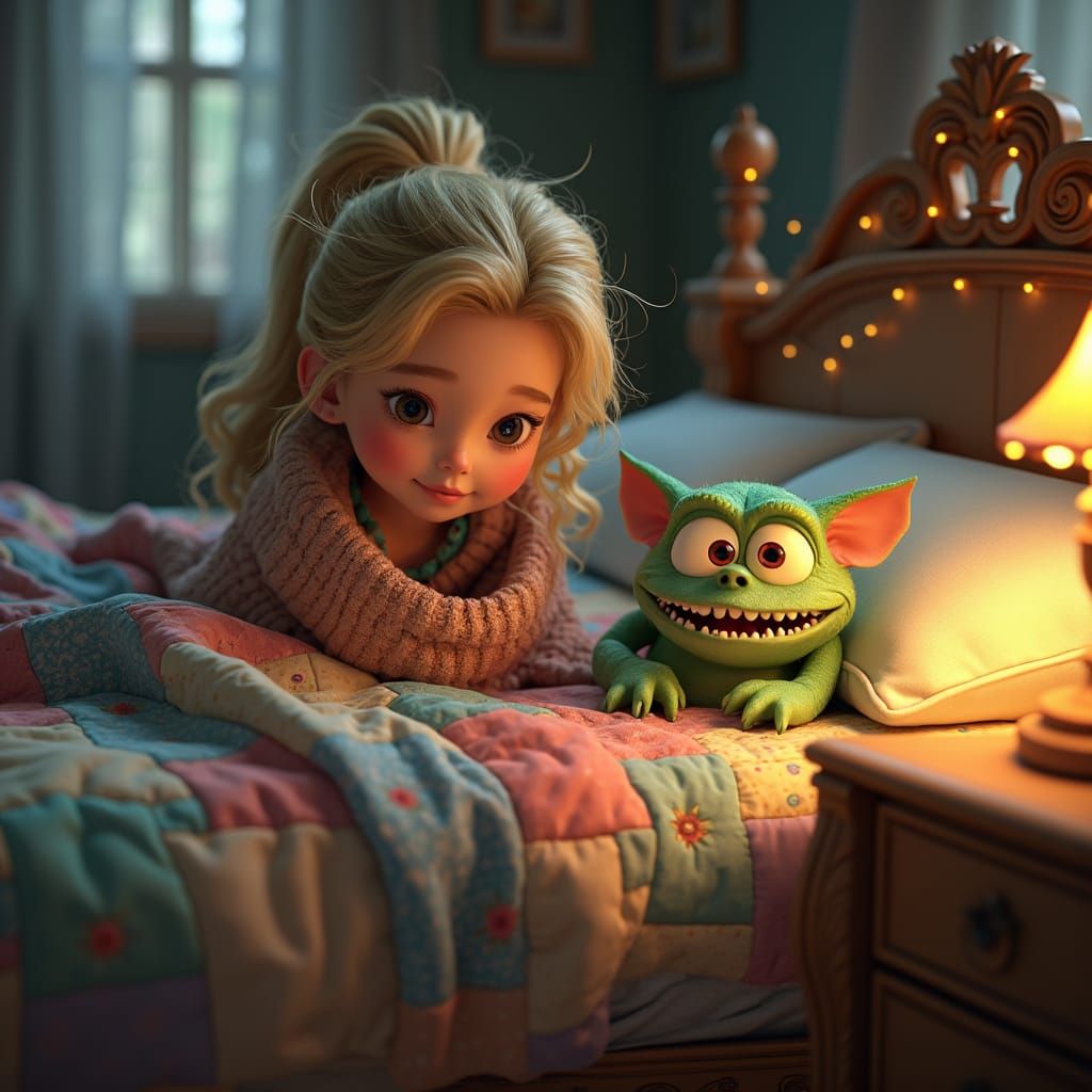 Girl and Monster in Whimsical 3D Art