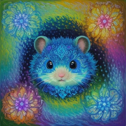 Adorable Hamster in Neo-Impressionist Bioluminescent Garden