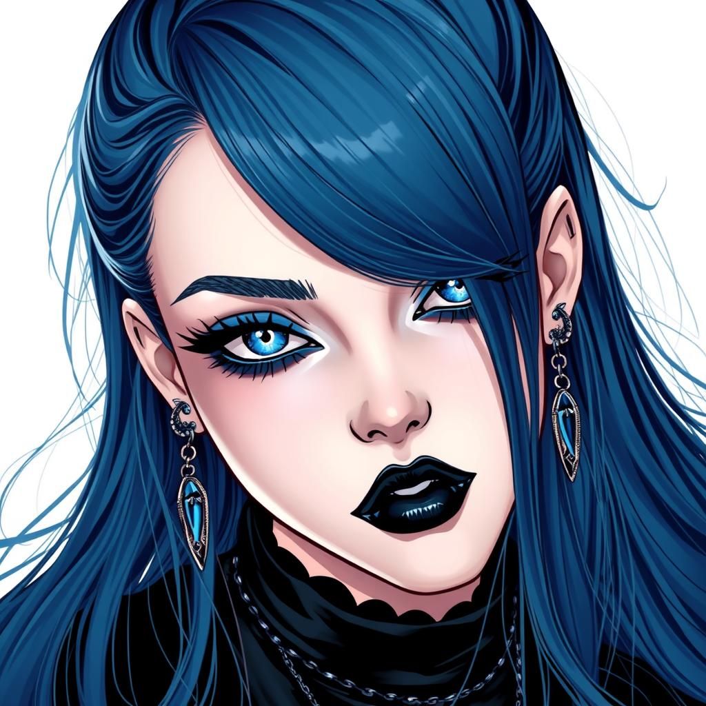Gothic Girl with Piercings and Blue-Black Hair