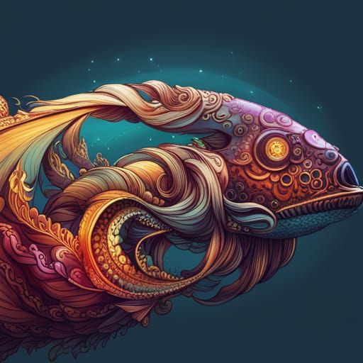 Luminous Submarine and Marine Ecosystem: Digital Painting
