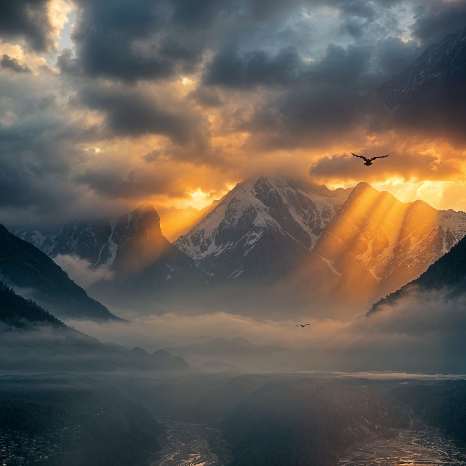 Majestic Sunrise Over a Serene Mountain Range in Cinematic C...