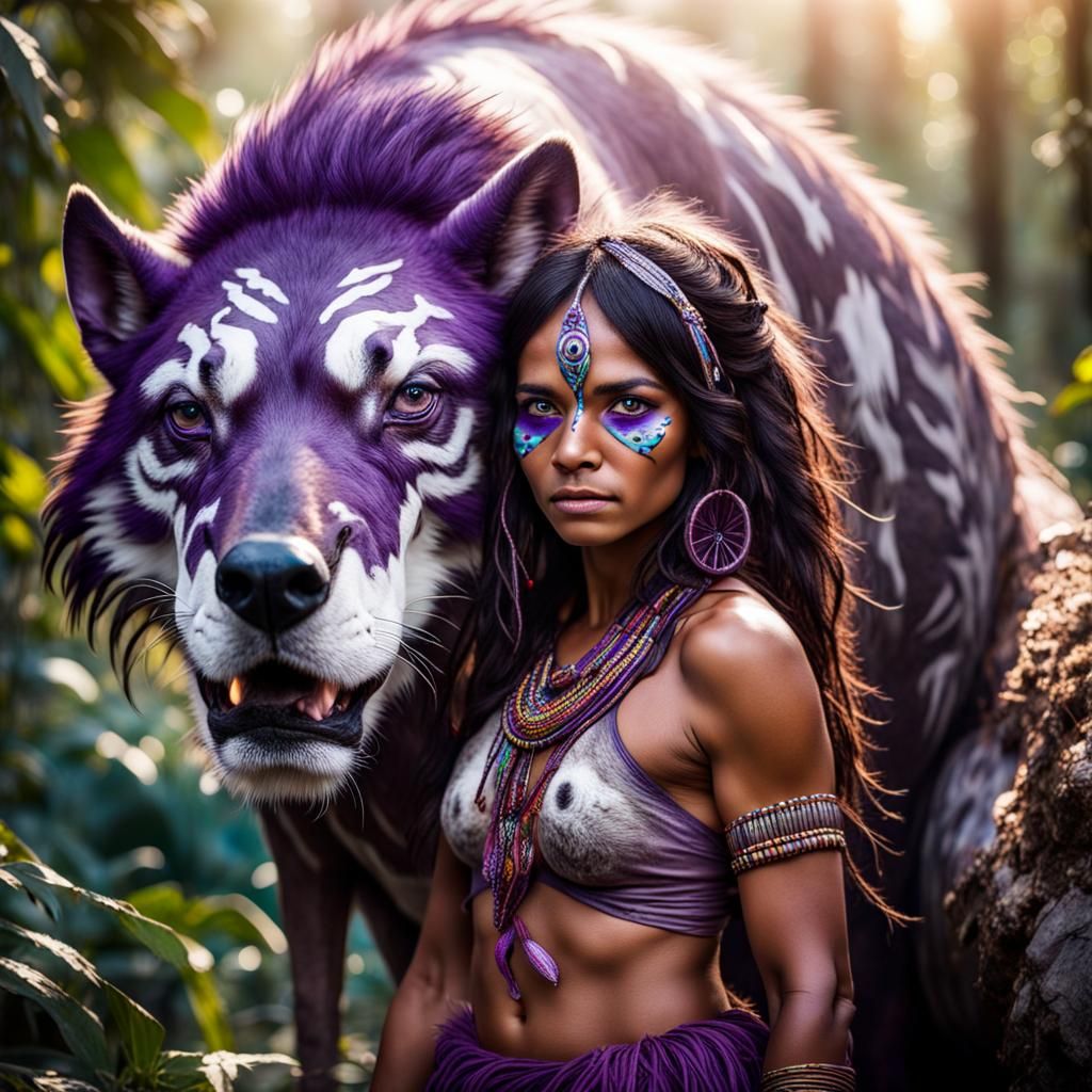 Aboriginal Women with Purple Eyes in Amazon Scene