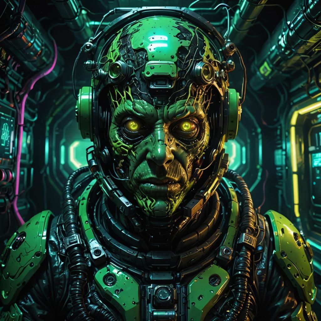 Diseased Astronaut in Cyberpunk Style Digital Art