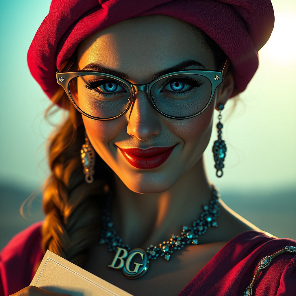 Elegant French Woman with Blue Eyes in Garden