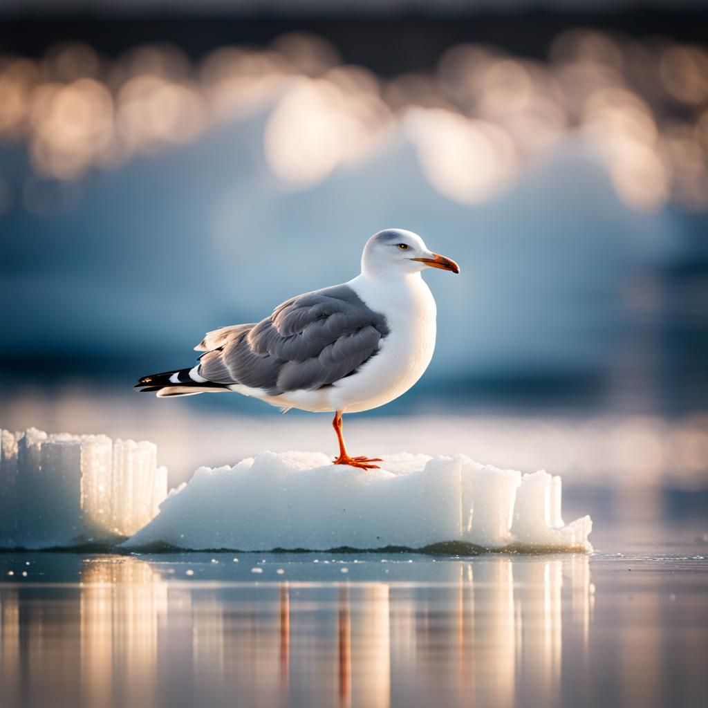 Seagull on Ice Floe in Frozen Landscape