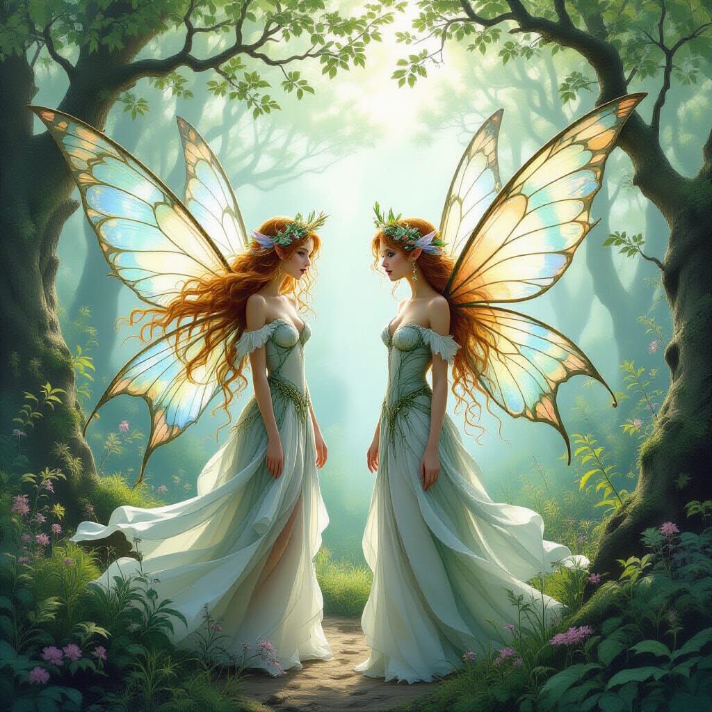 Fairies in a Whimsical Forest with Ethereal Light